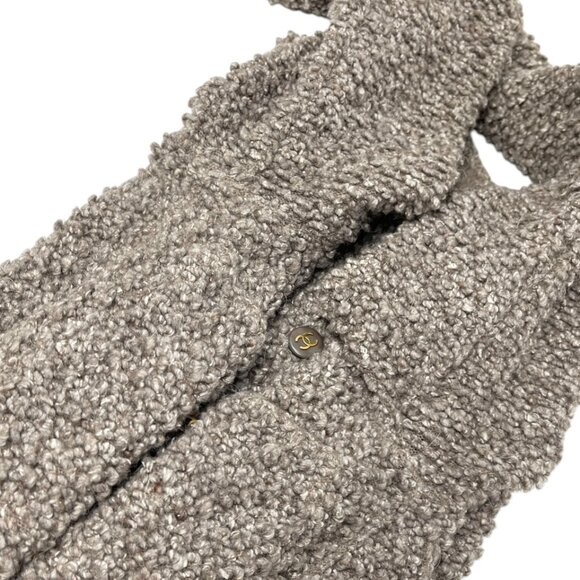 CHANEL Vintage 93A CC Mark Logo Button Long Coat #38 Greige Wool Pocket [105056] - Picture 10 of 13